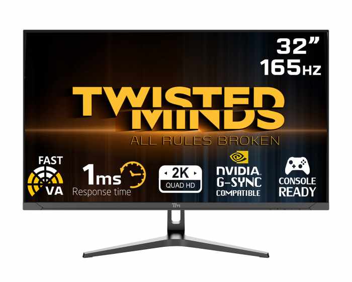 Twisted Minds 32” QHD, 165Hz, VA, 1ms, HDMI 2.1, HDR Gamingskjerm