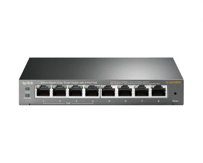 TP-Link SG108PE Metall 8-Port Gigabit Nettverk Switch med 4-Port PoE+, 10/100/1000Mbps