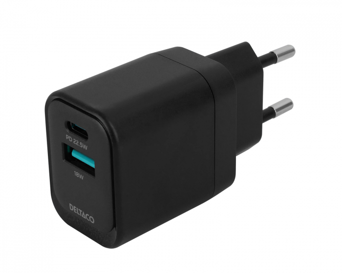 Deltaco USB-C & USB-A Vegglader - Svart