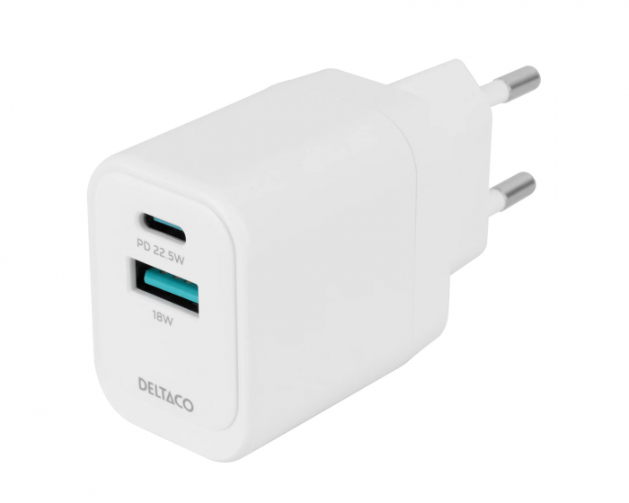 Deltaco USB-C & USB-A Vegglader - Hvit