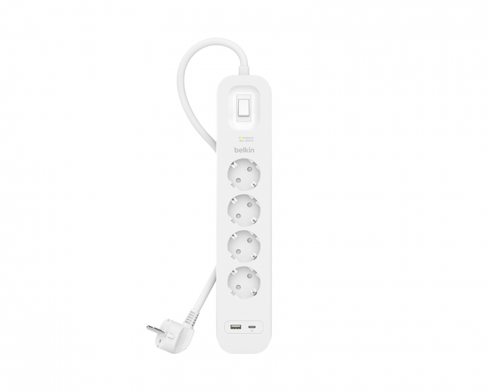 Belkin Strømuttak med Overspenningsvern - 4 porter - USB-C PD