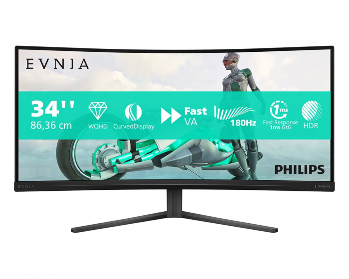 Philips Evnia 3000 34” Curved Gamingskjerm 180Hz 0,03ms WQHD VA